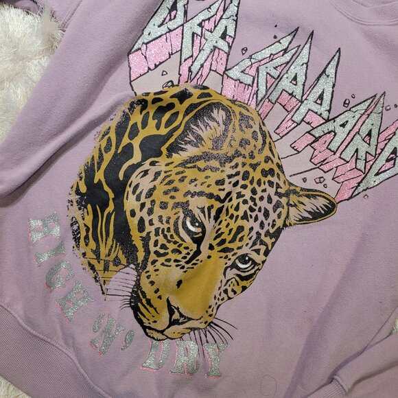 Def Leppard Sweater Glitter Animal Print Mauve Pink Sz S - Picture 3 of 8